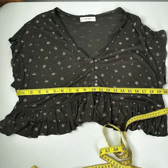Lucky Brand Shirt Top Womens Medium Peplum Floral Cottage Rayon Lace Crop Button - Picture 9 of 11